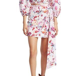 THE ANDAMANE Floral Side Drape Mini Wrap Pencil Skirt. Abstract Floral. Small